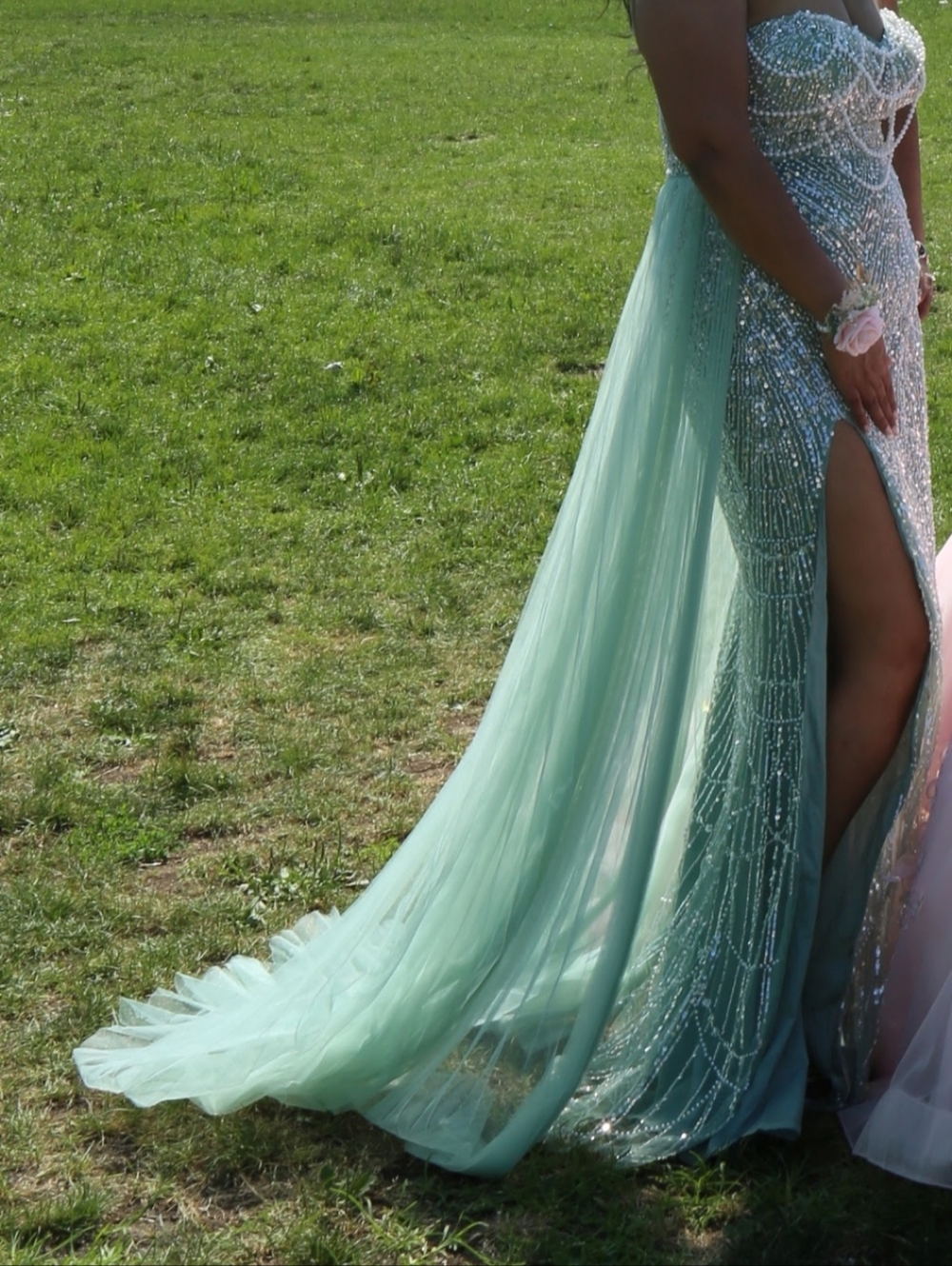 Women’s Strapless Beaded Tulle Gown – Sage Green /Mint